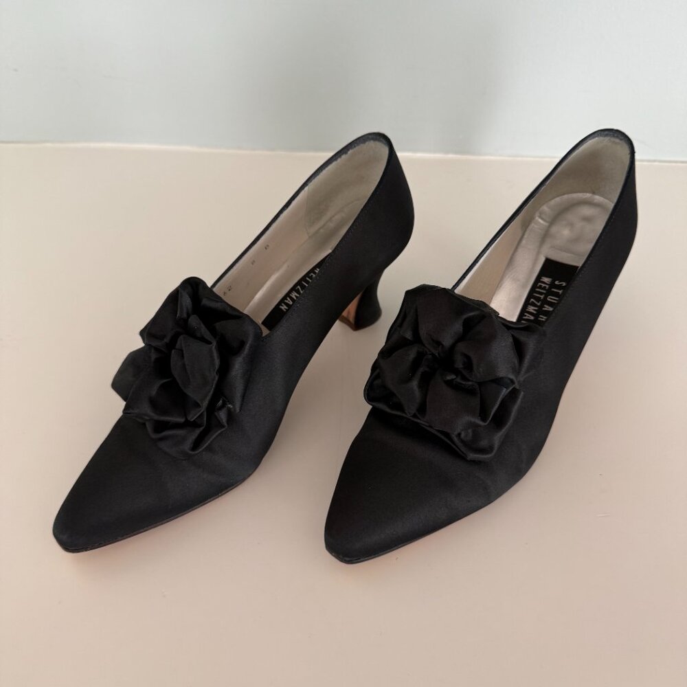 Stuart Weitzman Black Satin with Puff Bow Dress Shoes Heels